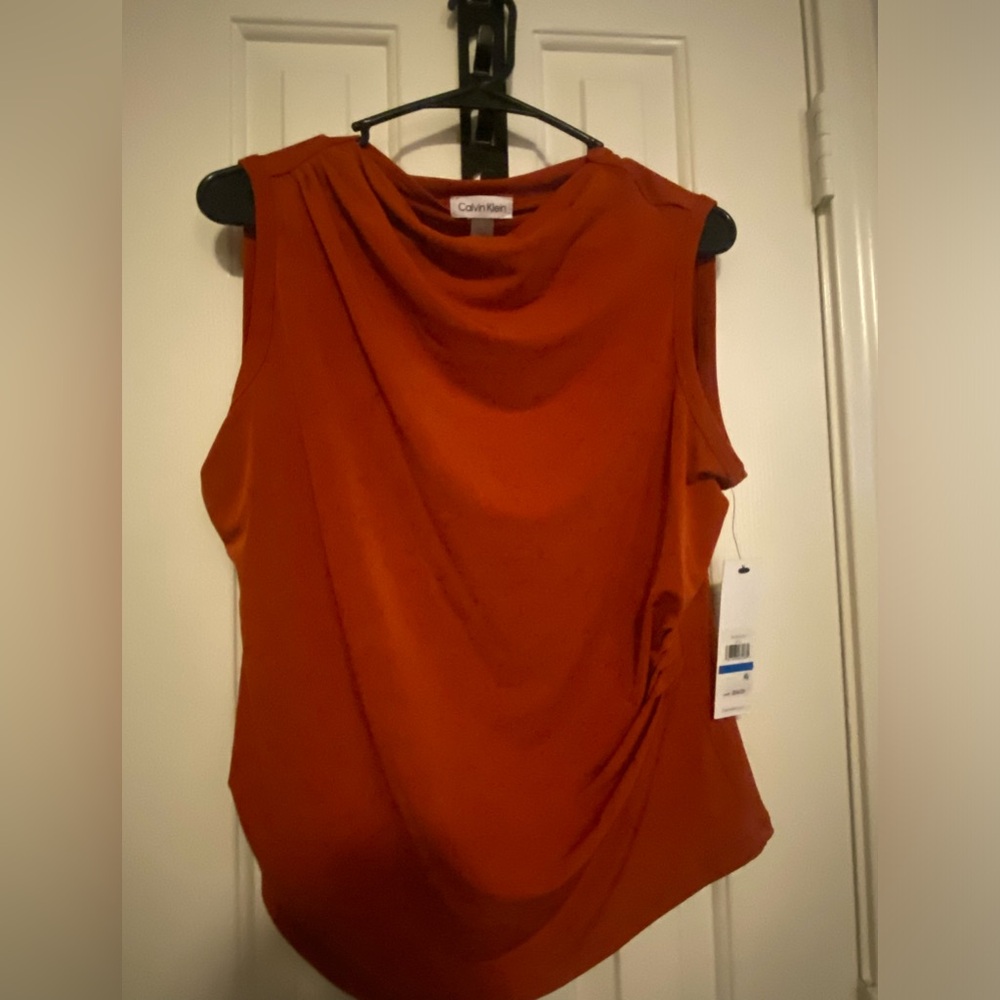 Calvin Klein Asymmetrical Orange Sleeveless Blouse
